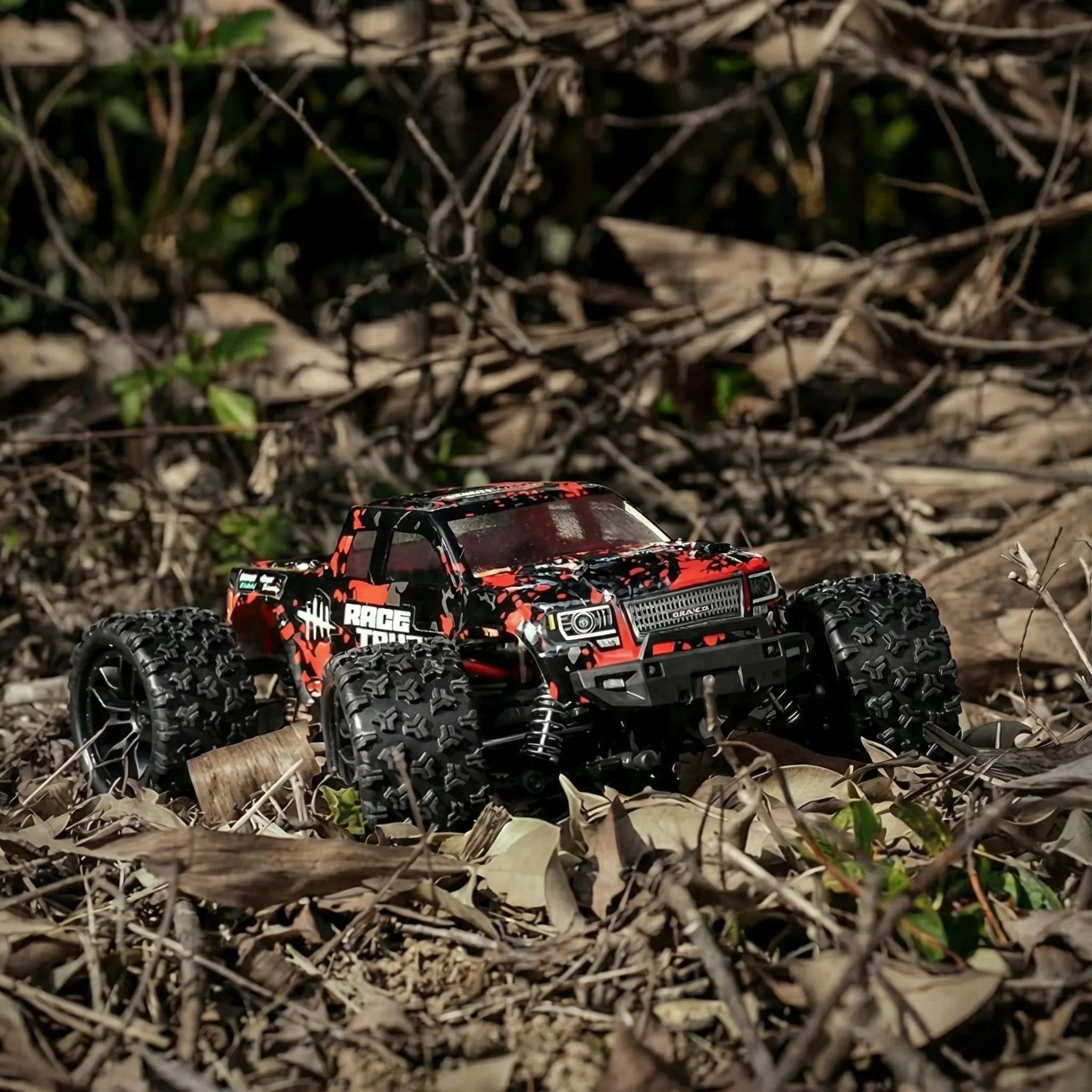 HAIBOXING 1:18 Scale All Terrain RC Car 36KM/H High Speed, 4WD Electric Vehicle,2.4 GHz Radio Controller, Included 2 Batteries and A Charger,Waterproof Off-Road Truck (Red) - MIEBELY