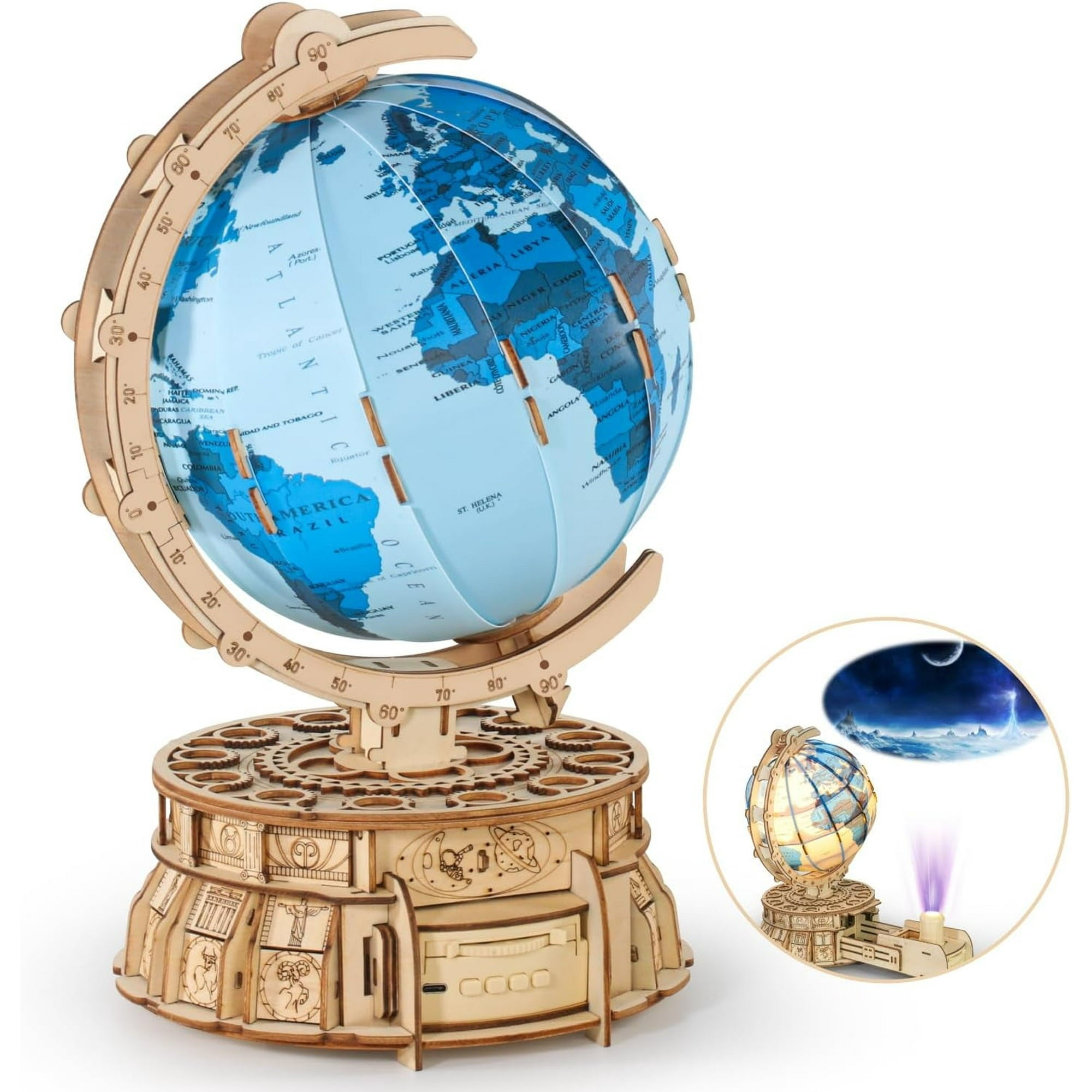 3D Wooden Globe Puzzle (Blue)