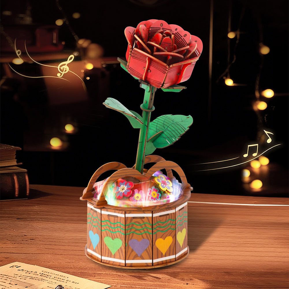 3D Wooden Rose Puzzle (with Light / Music Box)