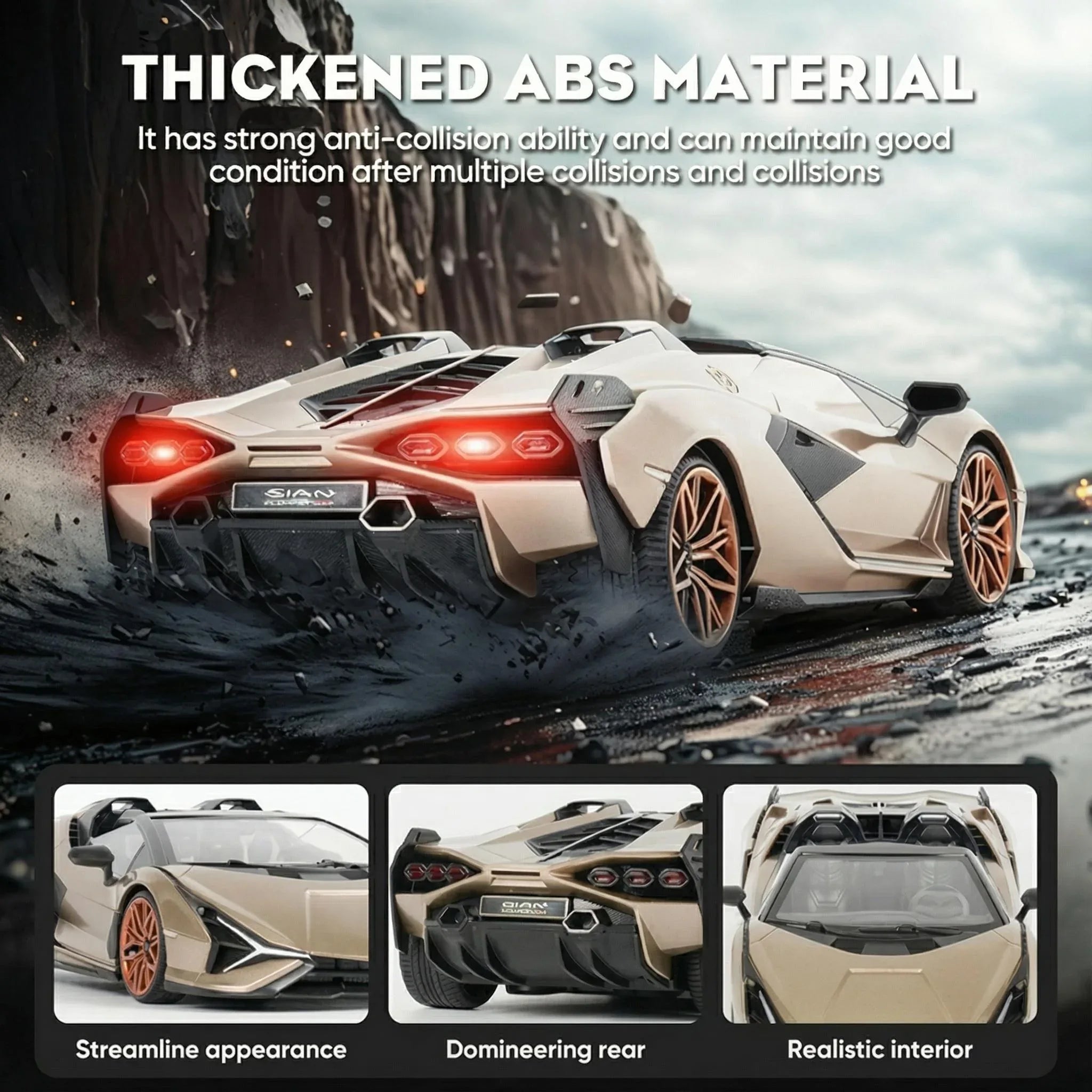 MIEBELY Lamborghini Remote Control Car, 1:16 Scale Lambo Toy Car 7.4V 500mAh Officially Licensed 12Km/h Rc Cars with Led Light 2.4Ghz Model Car for Adults Boys Girls Birthday Ideas Gift (Champagne) - MIEBELY