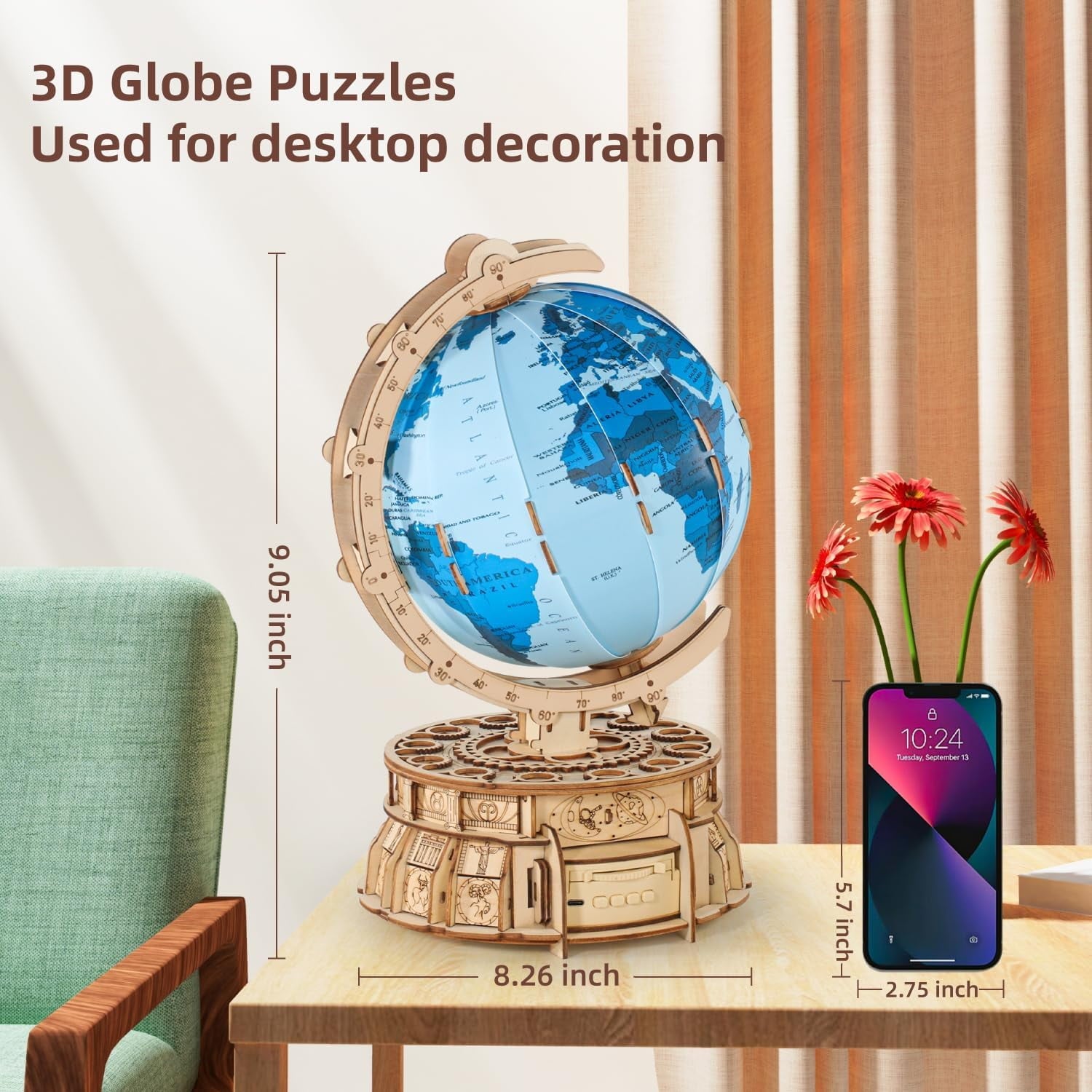 3D Wooden Globe Puzzle (Blue)