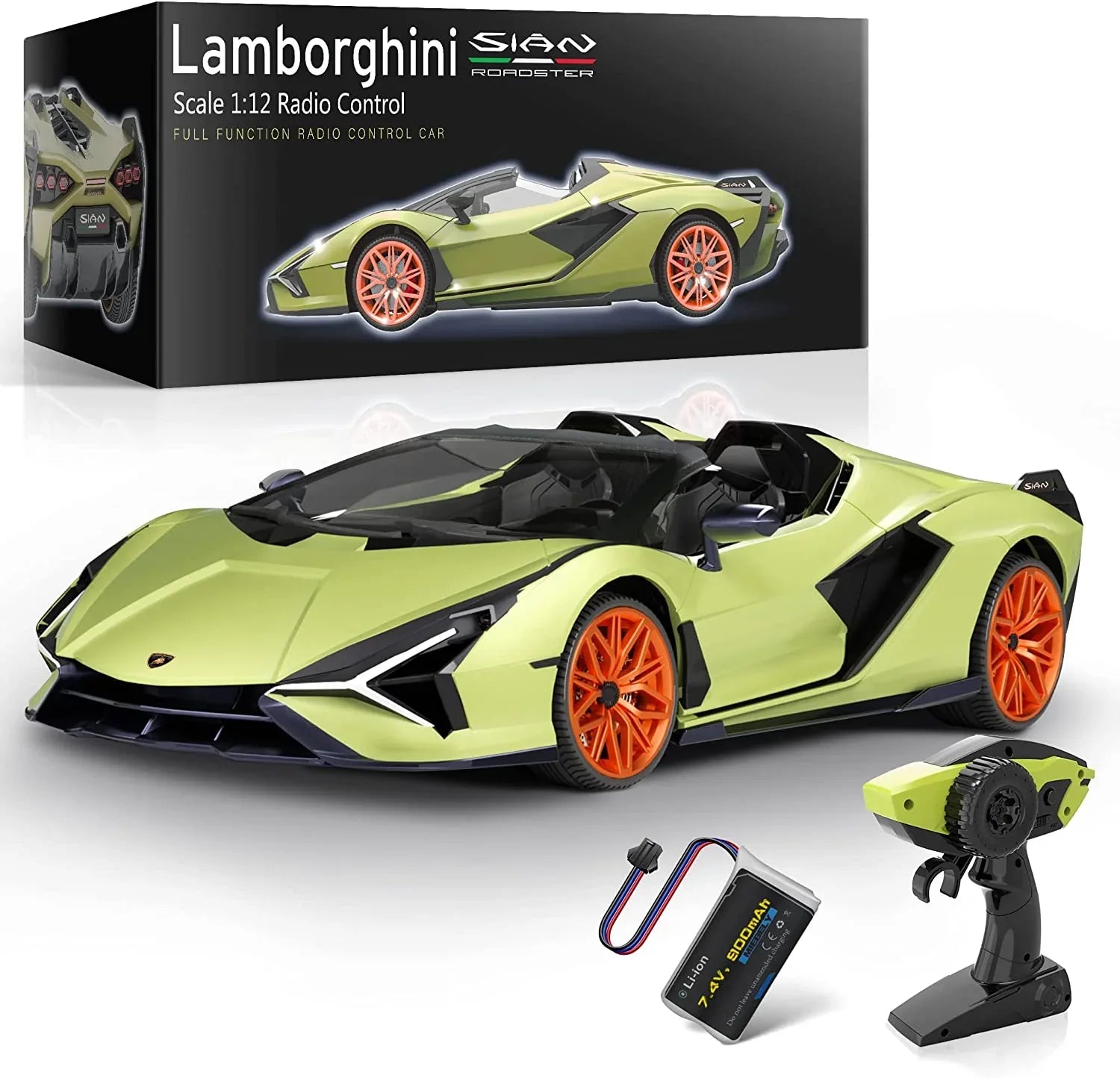 MIEBELY Lamborghini Remote Control Car, 1:12 Scale Lambo Rc Cars 7.4V 900mAh Officially Licensed 12Km/h Fast Toy Car with Led Light 2.4Ghz Model Car for Adults Boys Girls Birthday Ideas Gift - Green - MIEBELY