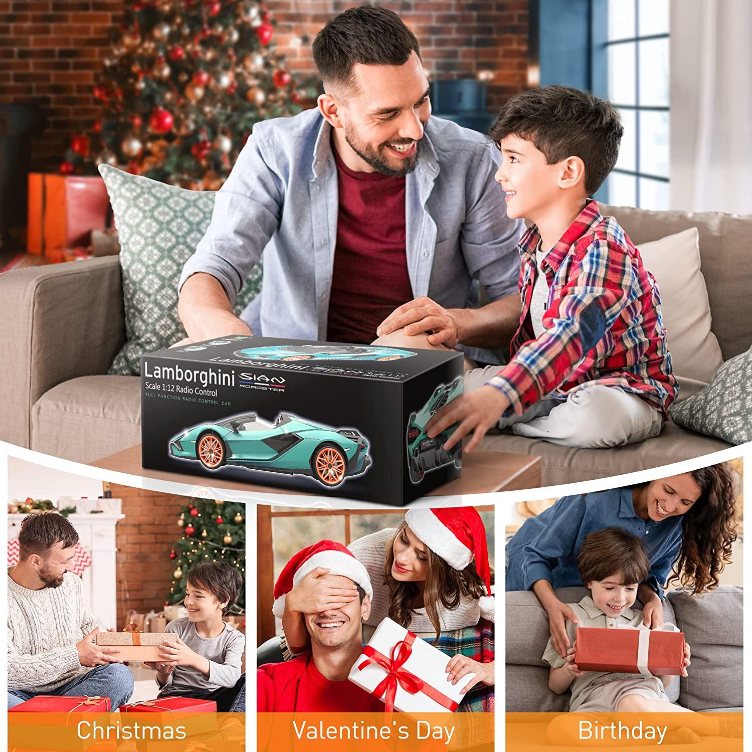 MIEBELY Lamborghini Remote Control Car, 1:12 Scale Lambo Toy Car 7.4V 900mAh Officially Licensed 12Km/h Fast Rc Cars with Led Light 2.4Ghz Model Car for Adults Boys Girls Birthday Ideas Gift - Blue - MIEBELY