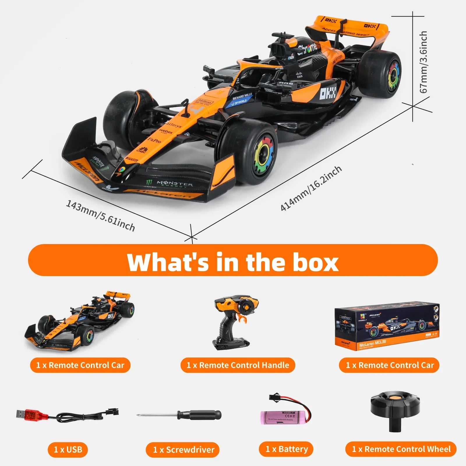 MIEBELY Authentic Licensed 1/14 McLaren F1 Remote Control Car – Formula 1 Collection RC car Series for Kids and Adults - 2.4GHz Racing Hobby Car Model Ideal Gifts for Adults Kids Boys Girls - MIEBELY