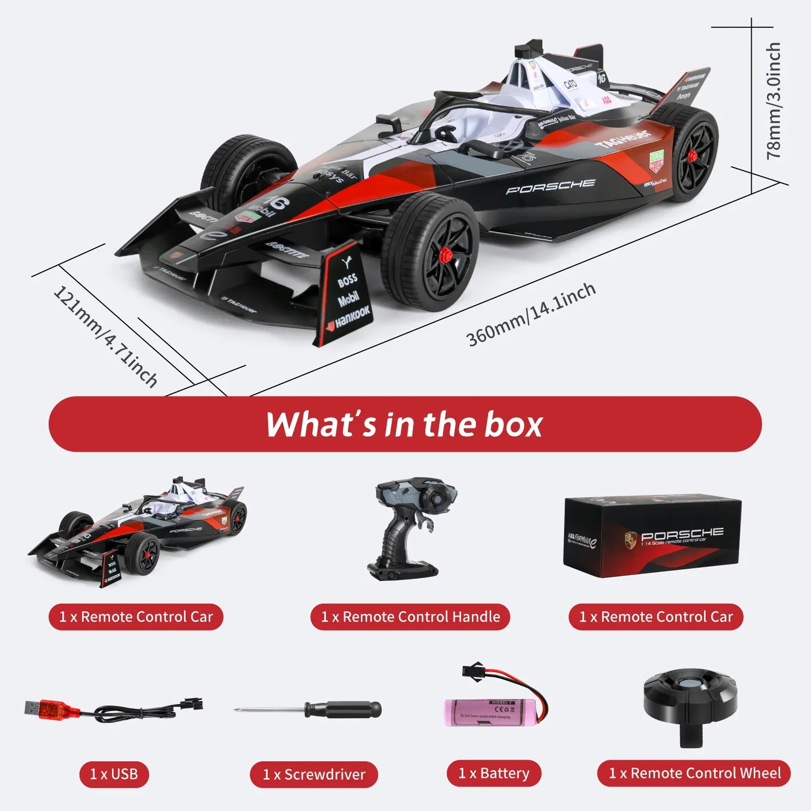 MIEBELY Remote Control Car - 1/14 Scale Authentic Licensed Porsche Formula Rc Race Car,2.4GHz 3.7V 500 mAh Toys, Racing Hobby Car Model Ideal Gifts for Adults Kids Boys Girls - MIEBELY