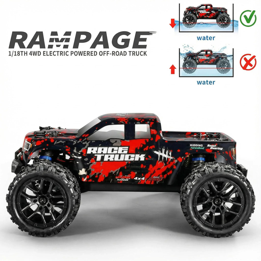 HAIBOXING 1:18 Scale All Terrain RC Car 36KM/H High Speed, 4WD Electric Vehicle,2.4 GHz Radio Controller, Included 2 Batteries and A Charger,Waterproof Off-Road Truck (Red) - MIEBELY