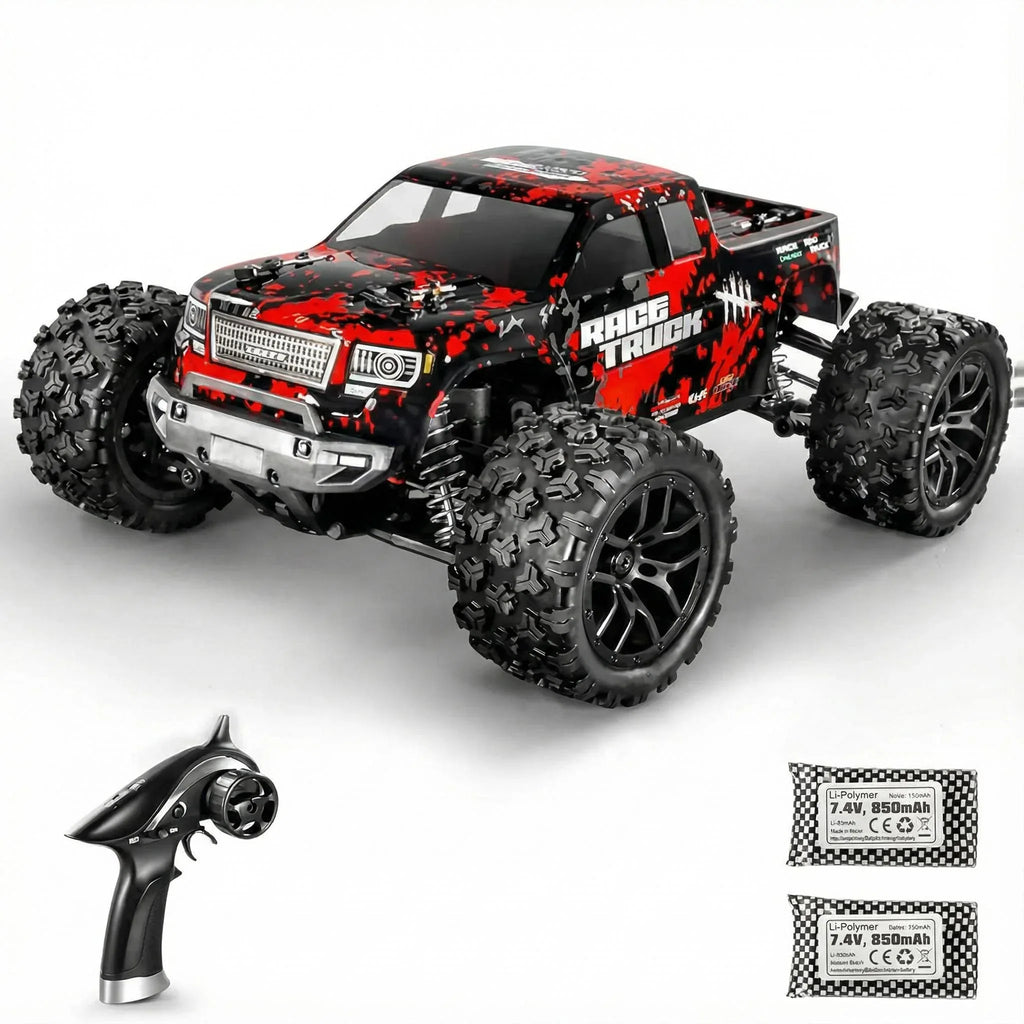 HAIBOXING 1:18 Scale All Terrain RC Car 36KM/H High Speed, 4WD Electric Vehicle,2.4 GHz Radio Controller, Included 2 Batteries and A Charger,Waterproof Off-Road Truck (Red) - MIEBELY