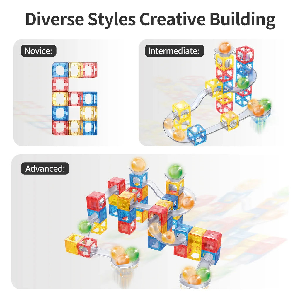MIEBELY Magnetic Tiles, 112 PCS Magnetic Maze Building Blocks Toy for Kids with Glowing Ball, Magnet Marble Run Set, STEM Education Toddler Toy Building Block Gifts for Boys and Girls 3 4 5 6 7 8 9 - MIEBELY