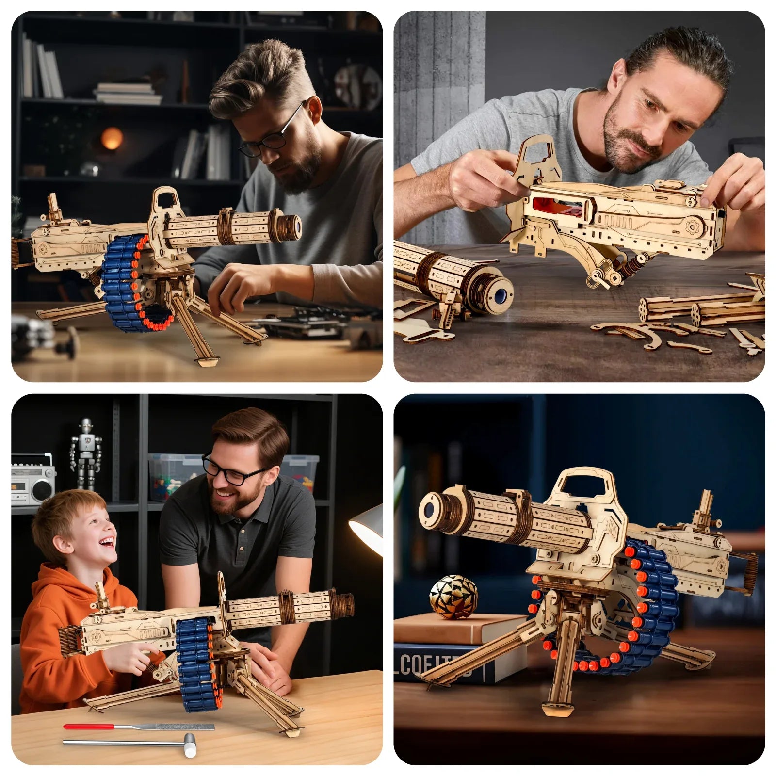 MIEBELY 3D Wooden Puzzles for Adults. 360 Pieces 3D Foam Blaster, Wooden Puzzles Gun for for Kids and Adult Ages14+ with 30 Darts Belt and 30 Darts Refill, Creative Gift for Birthday, Christmas Day - MIEBELY