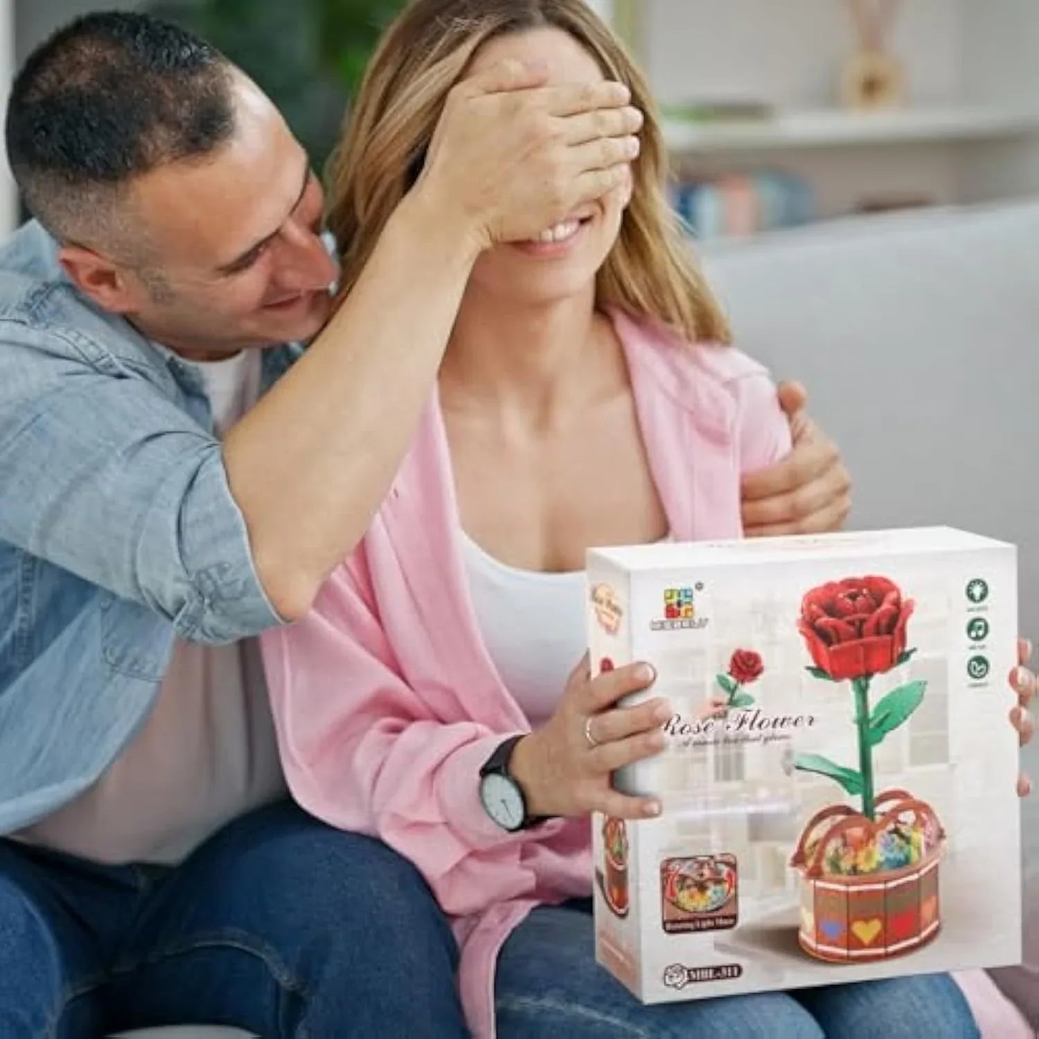 MIEBELY 3D Wooden Puzzles for Adults, Light Up 3D Puzzle Flower Rose Building Puzzle with Music Box, 216 pcs Craft Birthday Gift for Adult and Teen - MIEBELY