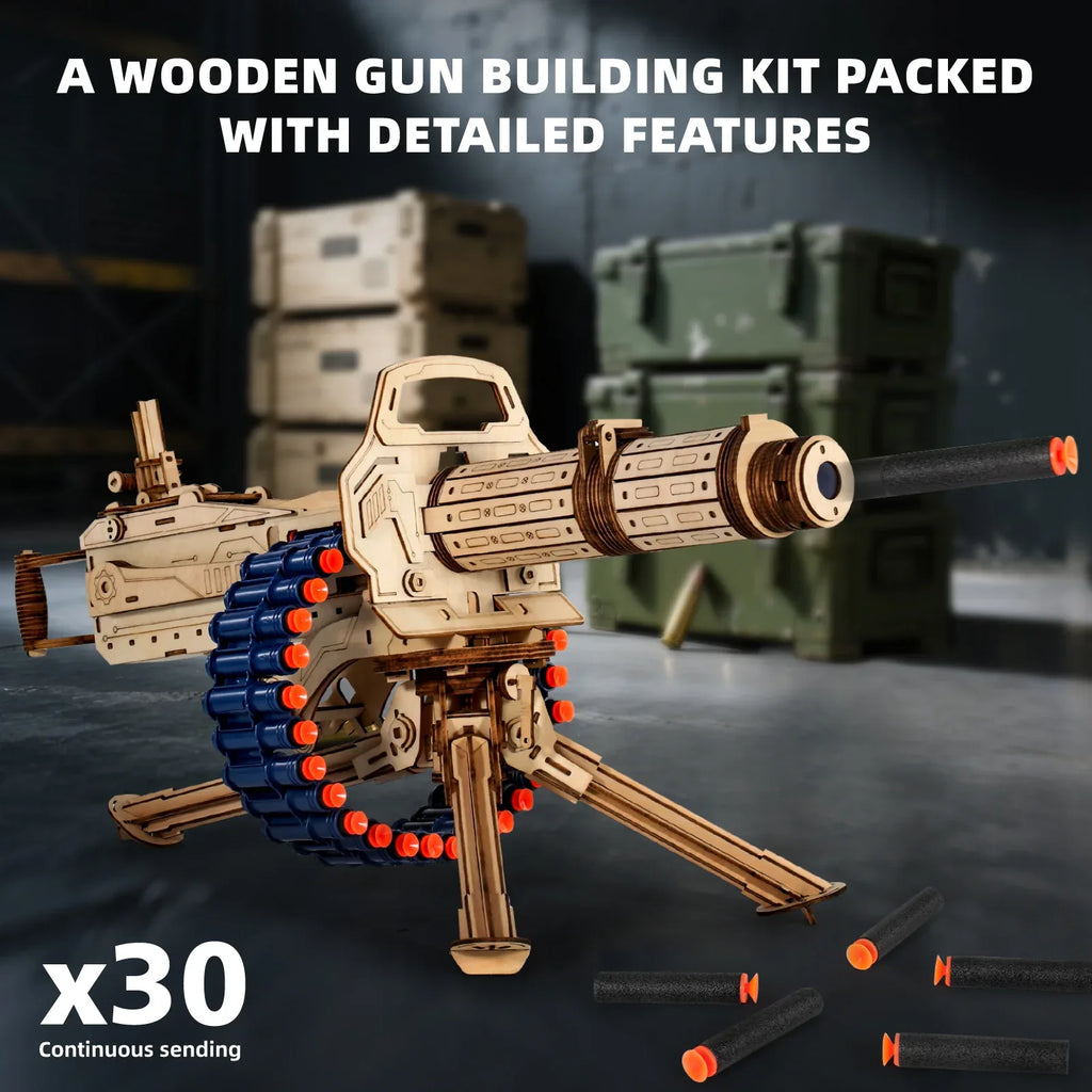 MIEBELY 3D Wooden Puzzles for Adults. 360 Pieces 3D Foam Blaster, Wooden Puzzles Gun for for Kids and Adult Ages14+ with 30 Darts Belt and 30 Darts Refill, Creative Gift for Birthday, Christmas Day - MIEBELY