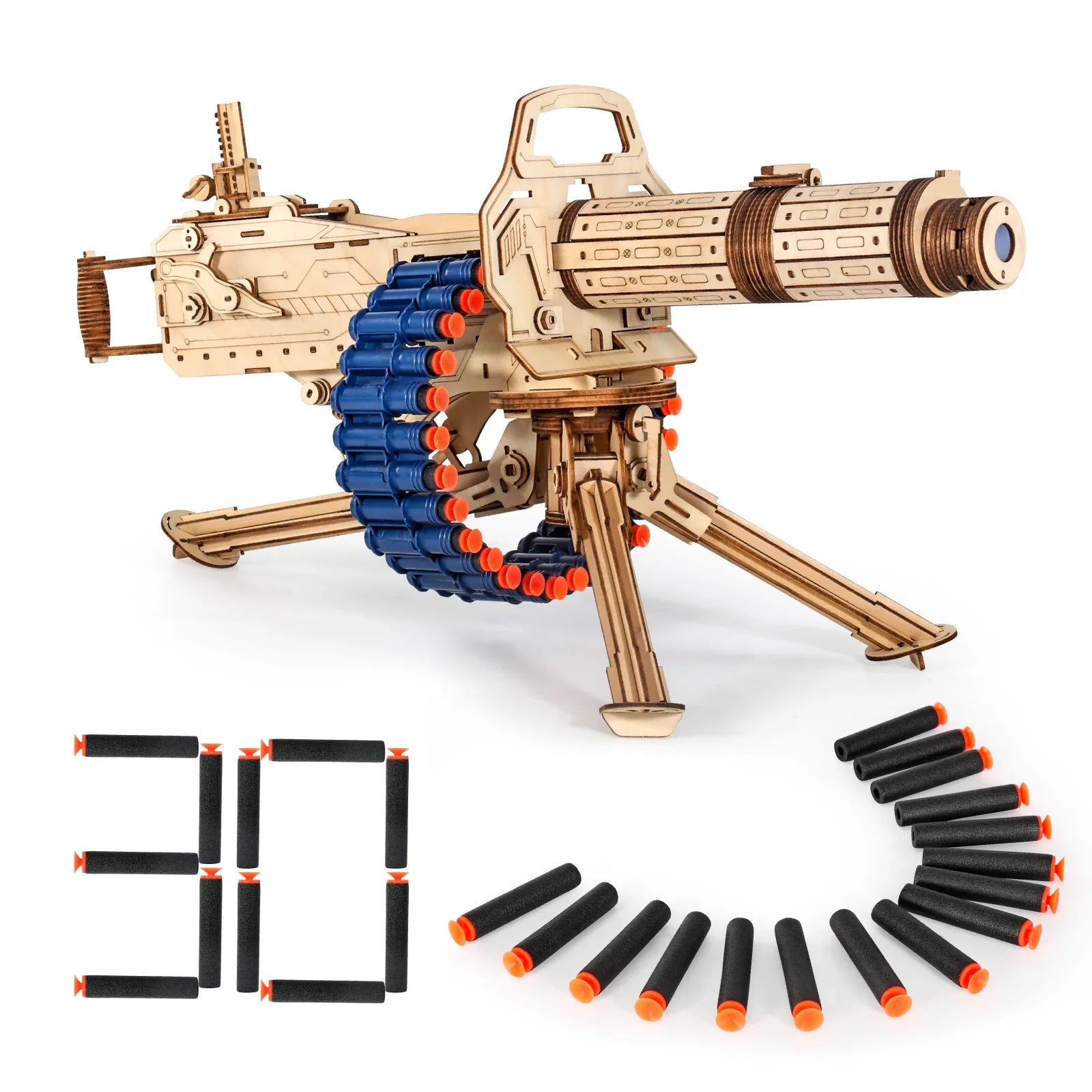 MIEBELY 3D Wooden Puzzles for Adults. 360 Pieces 3D Foam Blaster, Wooden Puzzles Gun for for Kids and Adult Ages14+ with 30 Darts Belt and 30 Darts Refill, Creative Gift for Birthday, Christmas Day - MIEBELY