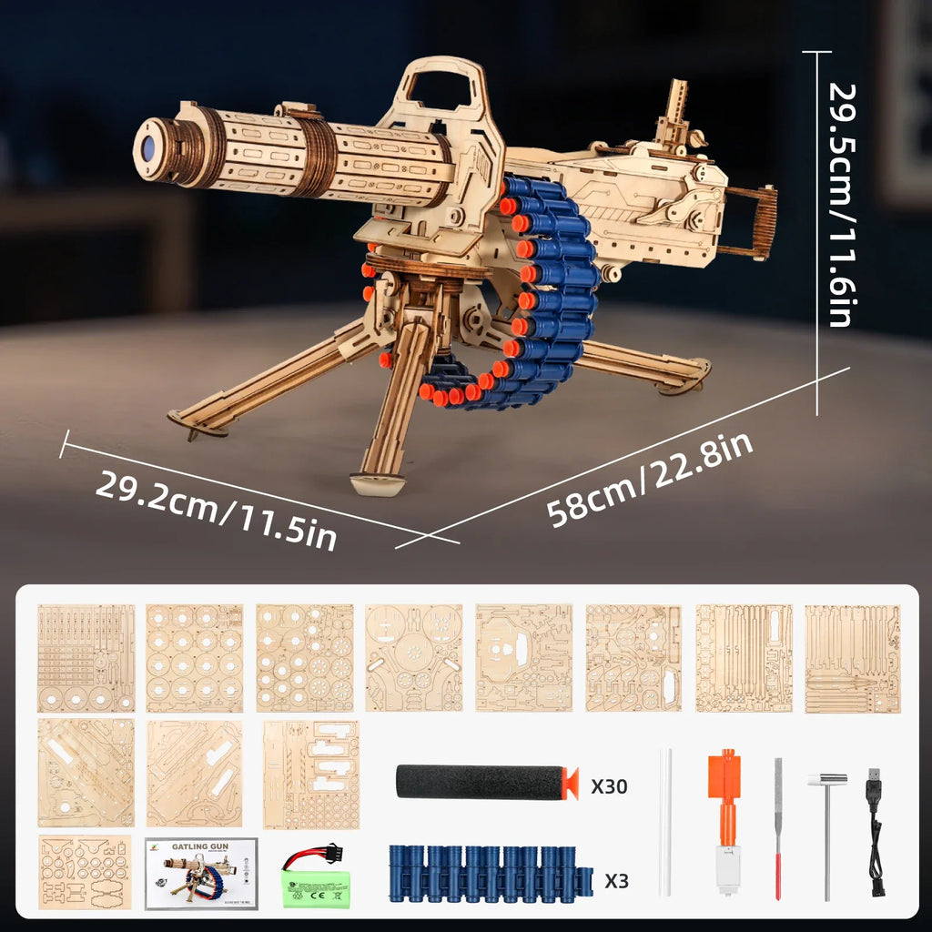 MIEBELY 3D Wooden Puzzles for Adults. 360 Pieces 3D Foam Blaster, Wooden Puzzles Gun for for Kids and Adult Ages14+ with 30 Darts Belt and 30 Darts Refill, Creative Gift for Birthday, Christmas Day - MIEBELY