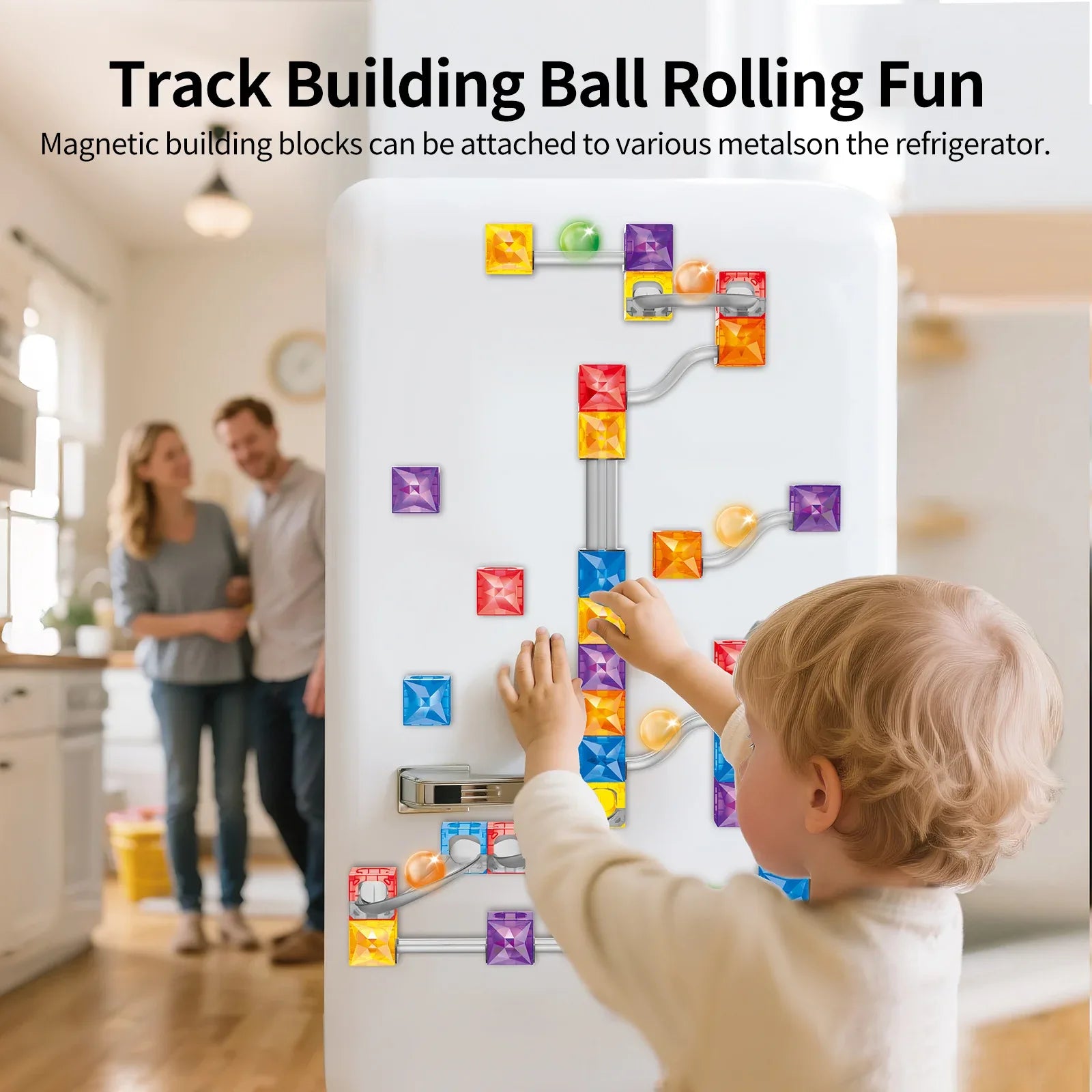 MIEBELY Magnetic Tiles, 112 PCS Magnetic Maze Building Blocks Toy for Kids with Glowing Ball, Magnet Marble Run Set, STEM Education Toddler Toy Building Block Gifts for Boys and Girls 3 4 5 6 7 8 9 - MIEBELY