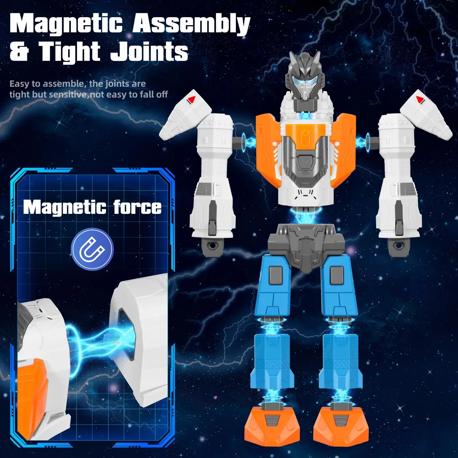 Miebely Magnetic Transform Robot Toy, 3 in 1 Large STEM Construction Transforming Toy for Toddlers, Kids Action Figure Robot For Boy and Girls, Education Gifts for Kid 3 4 5 6 7 Birthday Christmas - MIEBELY