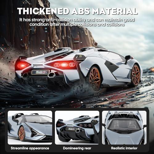 MIEBELY Lamborghini Remote Control Car, 1:16 Scale Lambo Toy Car 7.4V 500mAh Officially Licensed 12Km/h Rc Cars with Led Light 2.4Ghz Model Car for Adults Boys Girls Birthday Ideas Gift (Light Blue) - MIEBELY