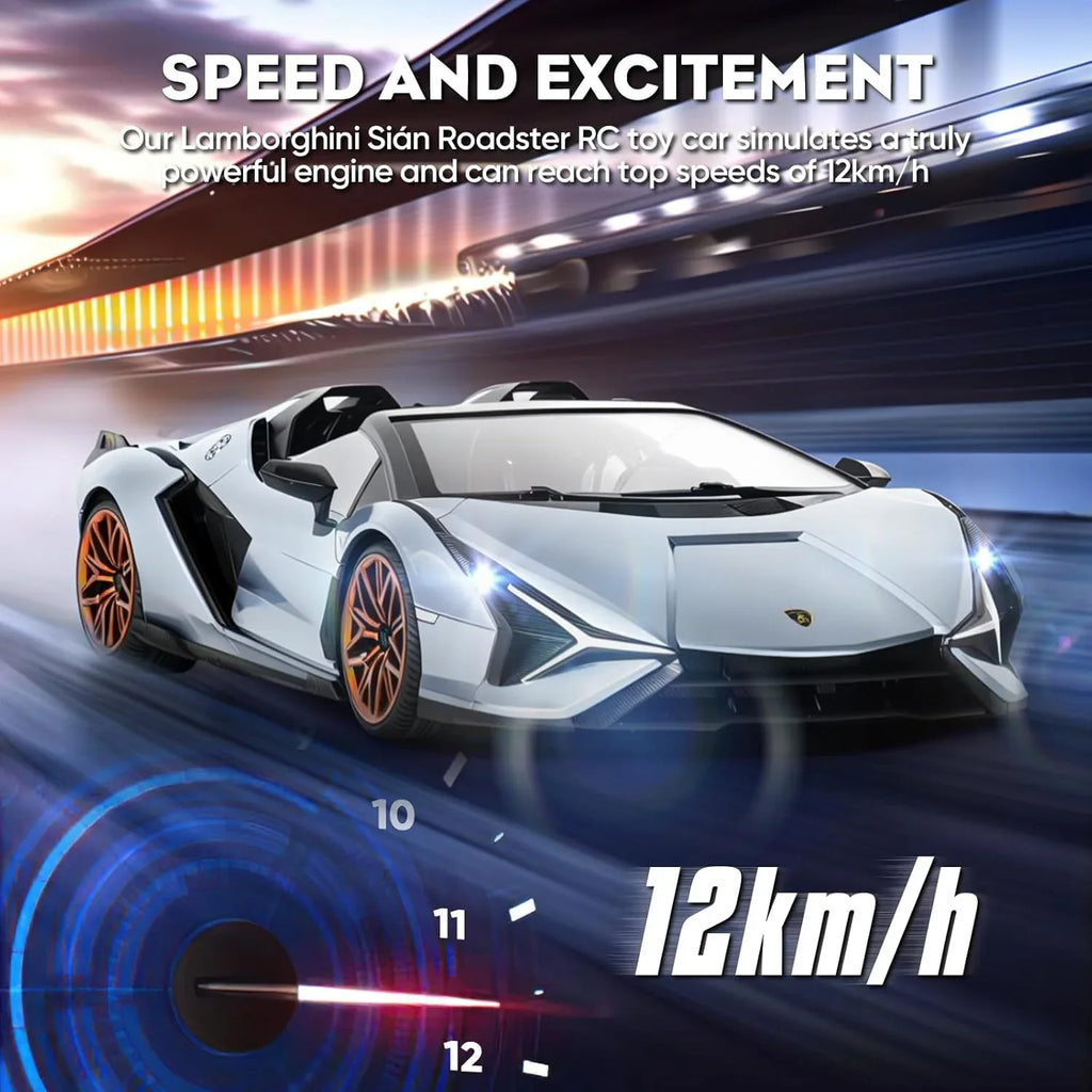 MIEBELY Lamborghini Remote Control Car, 1:16 Scale Lambo Toy Car 7.4V 500mAh Officially Licensed 12Km/h Rc Cars with Led Light 2.4Ghz Model Car for Adults Boys Girls Birthday Ideas Gift (Light Blue) - MIEBELY