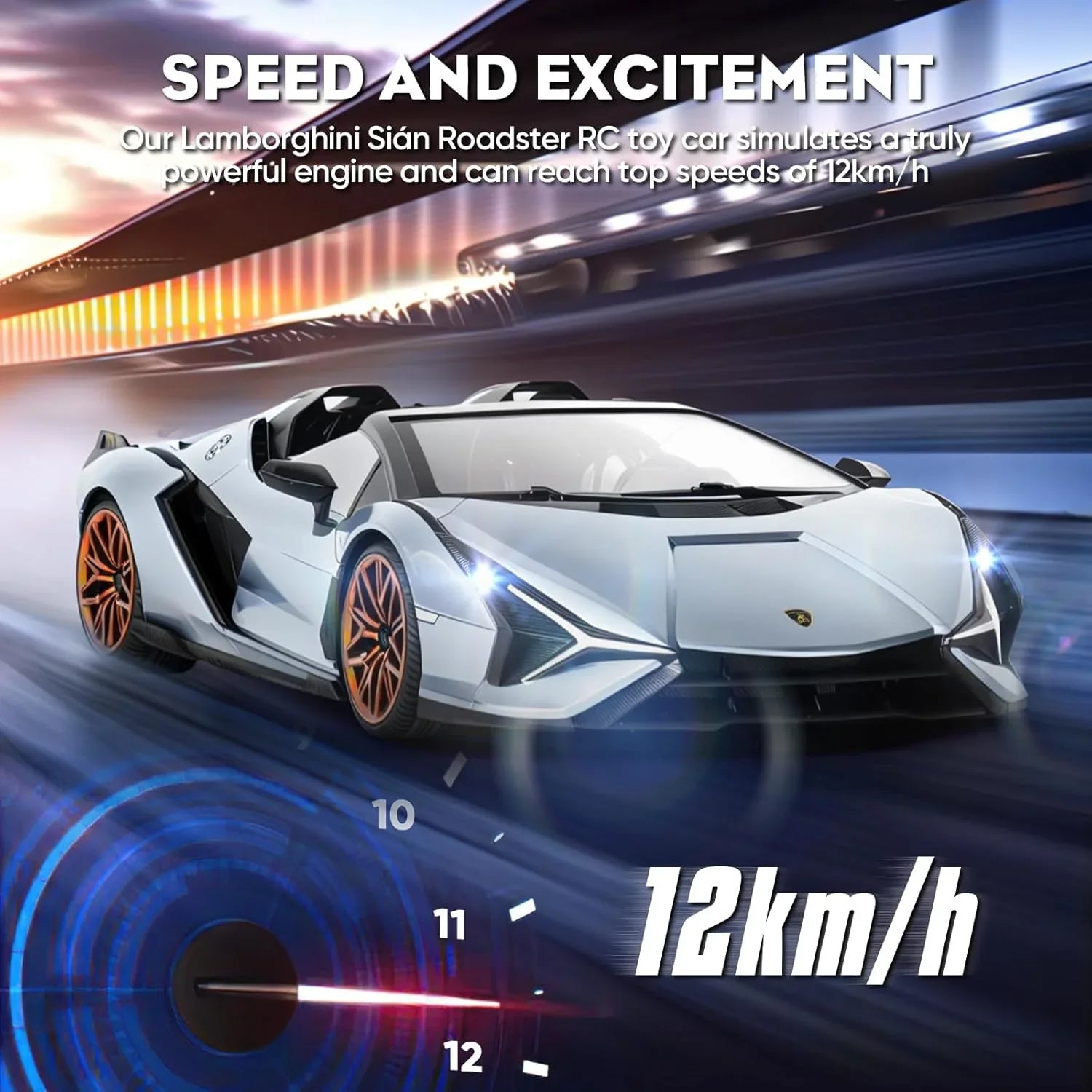 MIEBELY Lamborghini Remote Control Car, 1:16 Scale Lambo Toy Car 7.4V 500mAh Officially Licensed 12Km/h Rc Cars with Led Light 2.4Ghz Model Car for Adults Boys Girls Birthday Ideas Gift (Light Blue) - MIEBELY