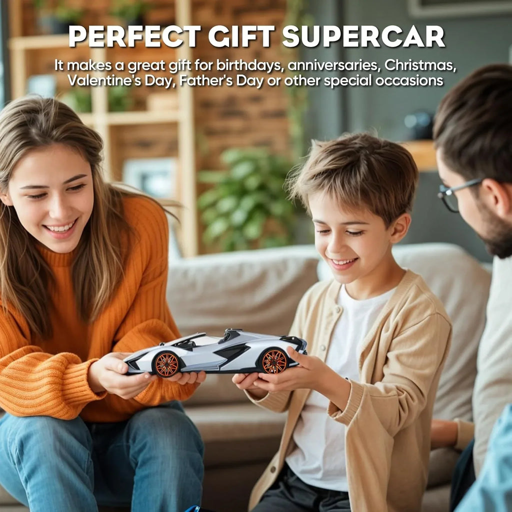 MIEBELY Lamborghini Remote Control Car, 1:16 Scale Lambo Toy Car 7.4V 500mAh Officially Licensed 12Km/h Rc Cars with Led Light 2.4Ghz Model Car for Adults Boys Girls Birthday Ideas Gift (Light Blue) - MIEBELY