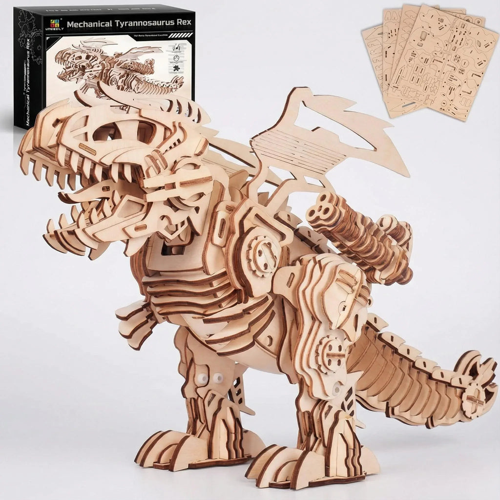 MIEBELY 3D Wooden Puzzles for Adults - T-Rex Dinosaur Model Kits can Walk and Roar, Mechanical Dinosaur STEM Toys for Boys Kids Ages 8-10-12-14, 3-D Puzzles Building Kit Gifts for Teen Men Women - MIEBELY