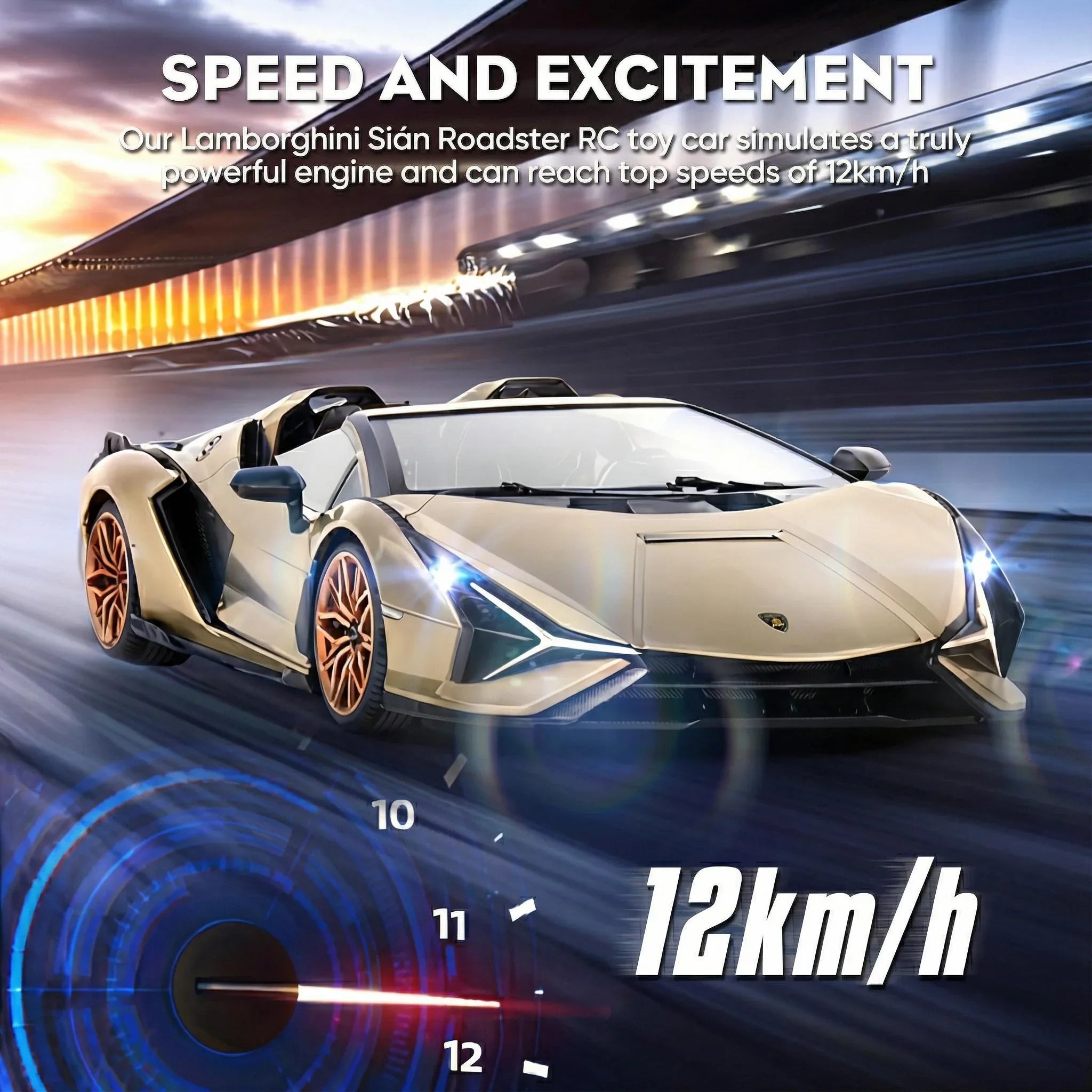 MIEBELY Lamborghini Remote Control Car, 1:16 Scale Lambo Toy Car 7.4V 500mAh Officially Licensed 12Km/h Rc Cars with Led Light 2.4Ghz Model Car for Adults Boys Girls Birthday Ideas Gift (Champagne) - MIEBELY