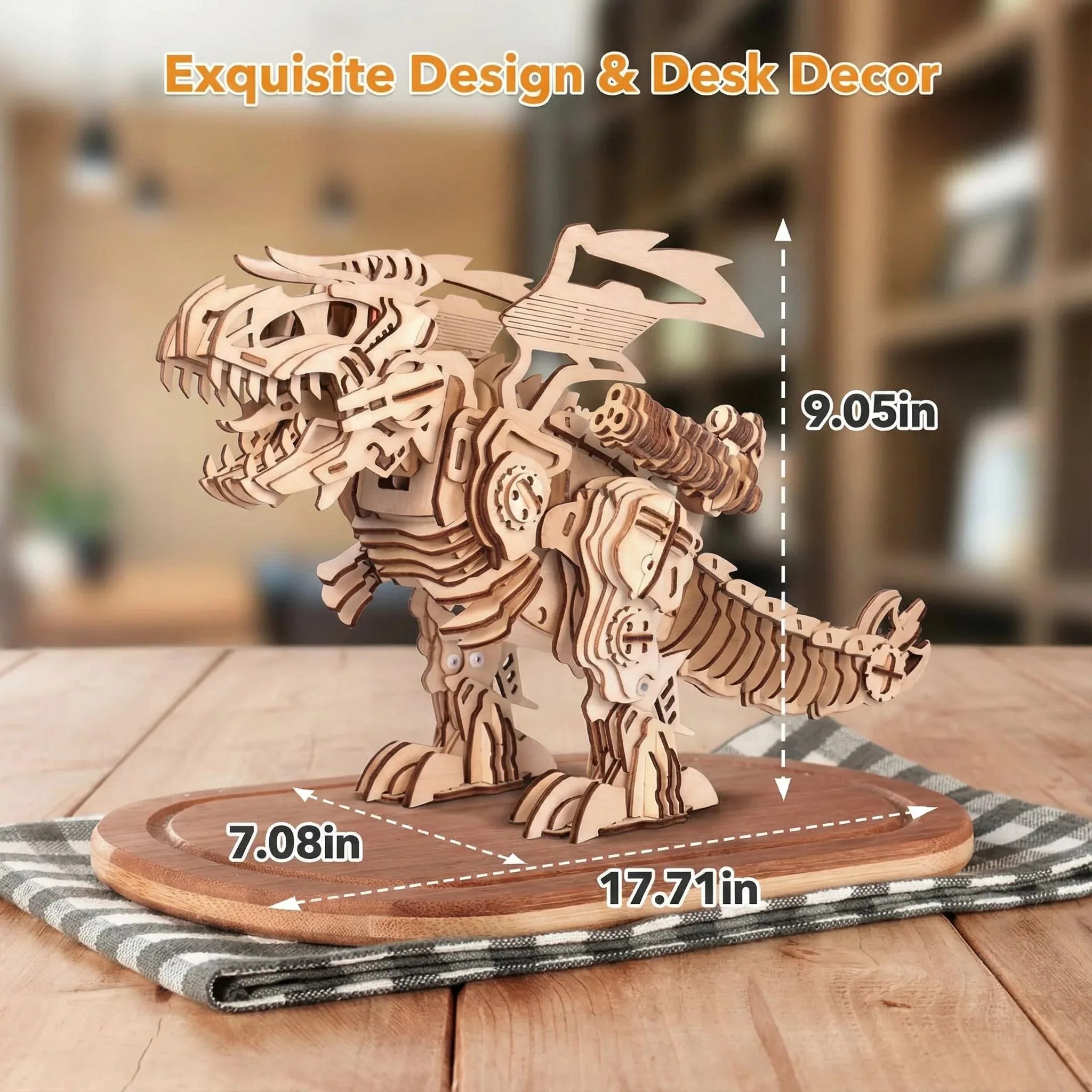 MIEBELY 3D Wooden Puzzles for Adults - T-Rex Dinosaur Model Kits can Walk and Roar, Mechanical Dinosaur STEM Toys for Boys Kids Ages 8-10-12-14, 3-D Puzzles Building Kit Gifts for Teen Men Women - MIEBELY