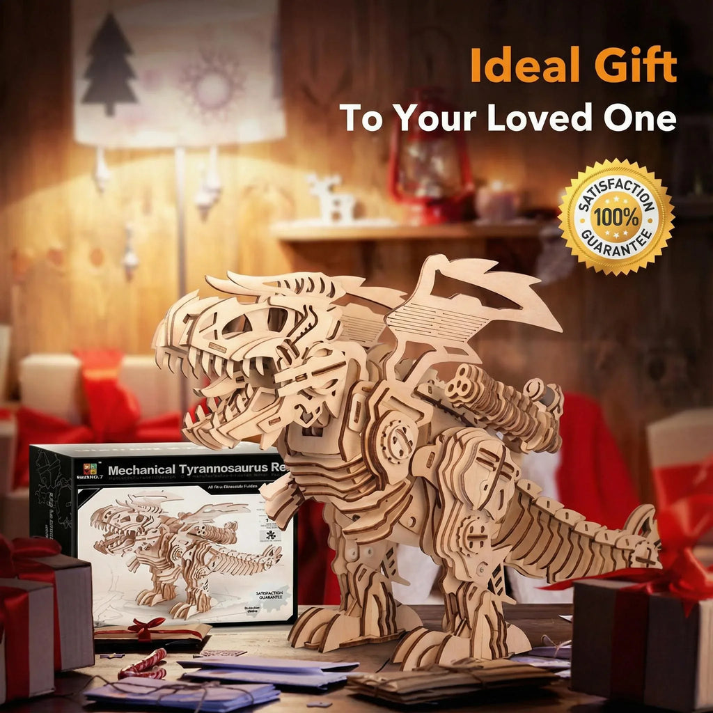 MIEBELY 3D Wooden Puzzles for Adults - T-Rex Dinosaur Model Kits can Walk and Roar, Mechanical Dinosaur STEM Toys for Boys Kids Ages 8-10-12-14, 3-D Puzzles Building Kit Gifts for Teen Men Women - MIEBELY