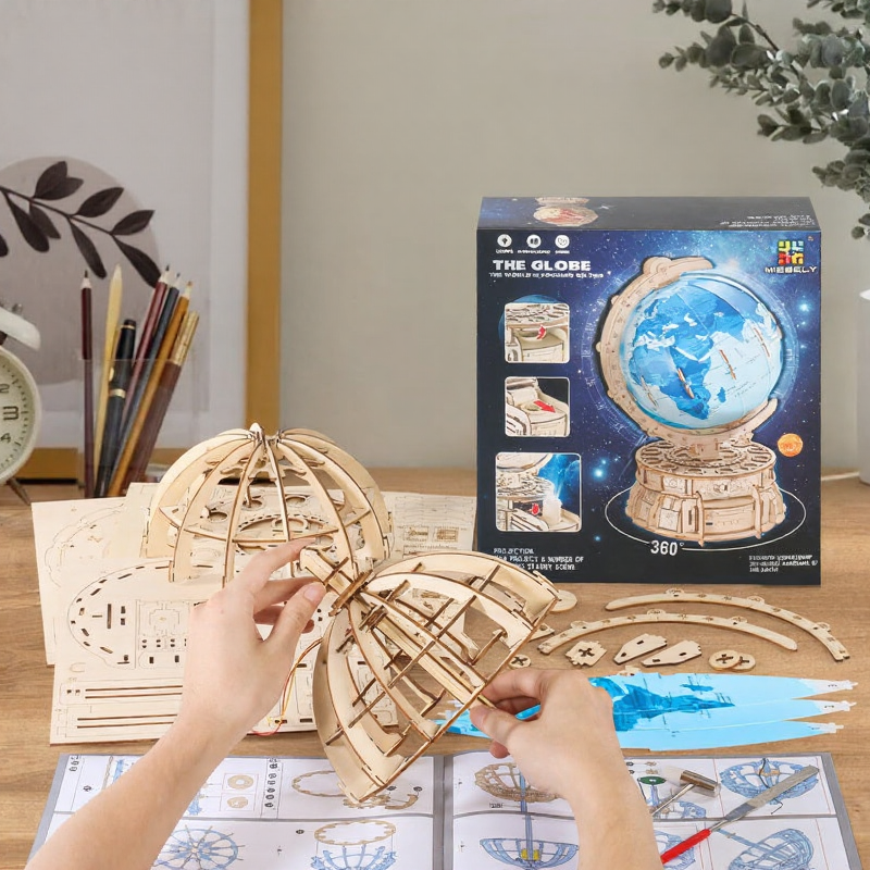 3D Wooden Globe Puzzle (Blue)