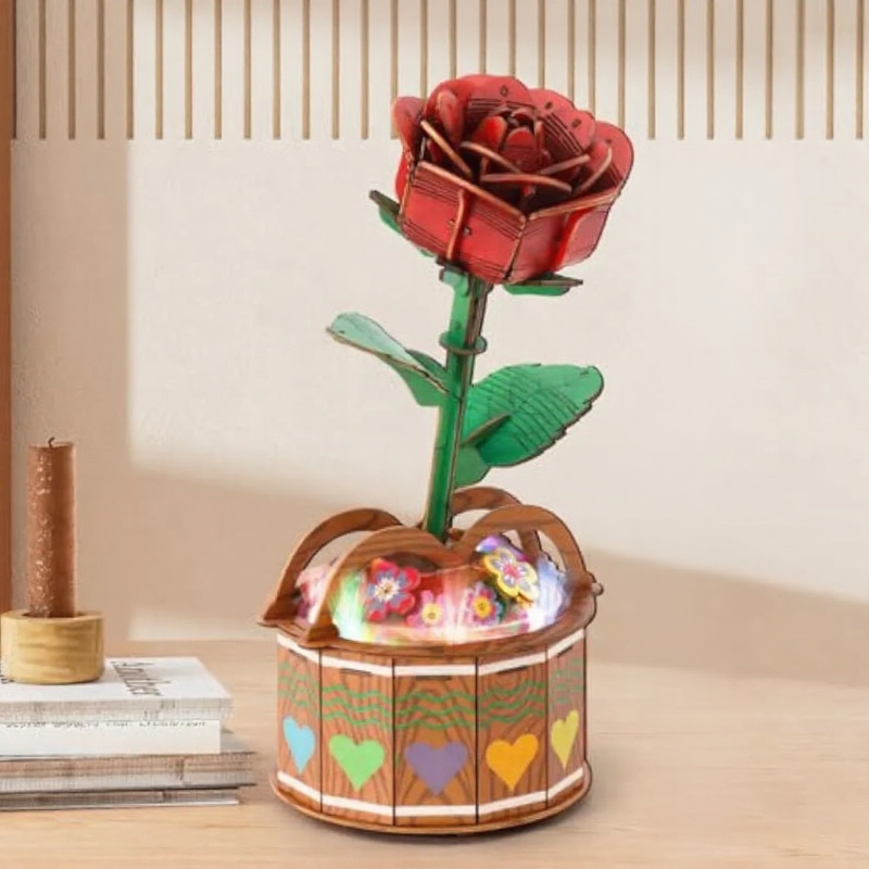 3D Wooden Rose Puzzle (with Light / Music Box)