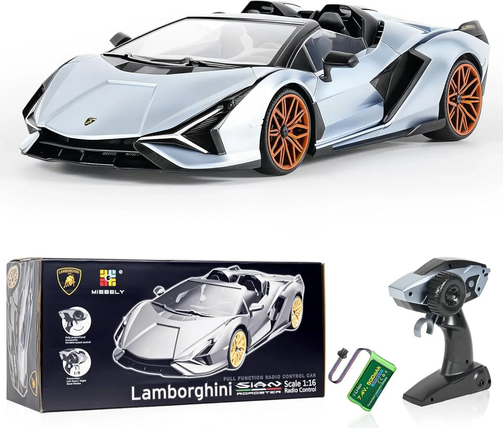 MIEBELY Lamborghini Remote Control Car, 1:16 Scale Lambo Toy Car 7.4V 500mAh Officially Licensed 12Km/h Rc Cars with Led Light 2.4Ghz Model Car for Adults Boys Girls Birthday Ideas Gift (Light Blue) - MIEBELY