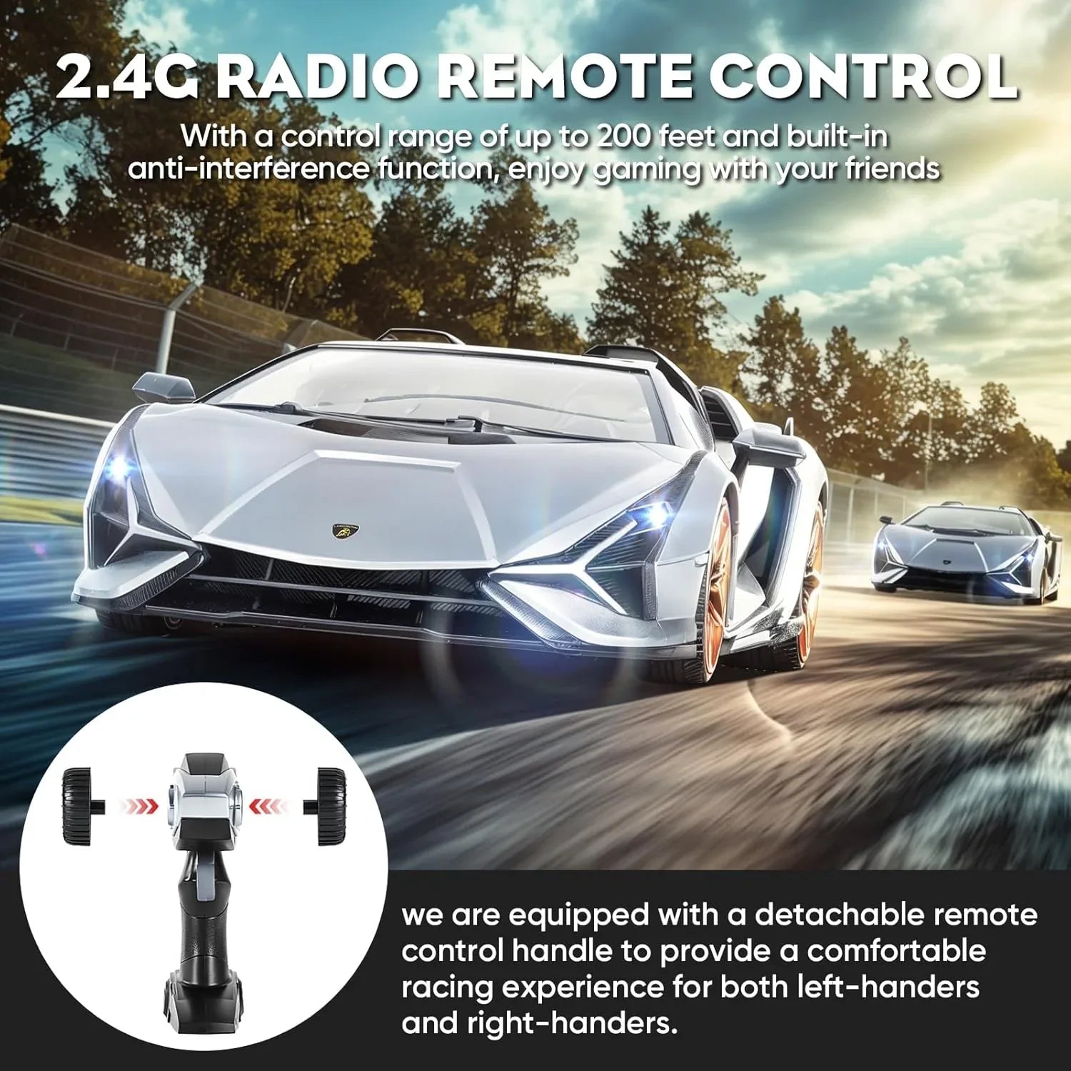 MIEBELY Lamborghini Remote Control Car, 1:16 Scale Lambo Toy Car 7.4V 500mAh Officially Licensed 12Km/h Rc Cars with Led Light 2.4Ghz Model Car for Adults Boys Girls Birthday Ideas Gift (Light Blue) - MIEBELY