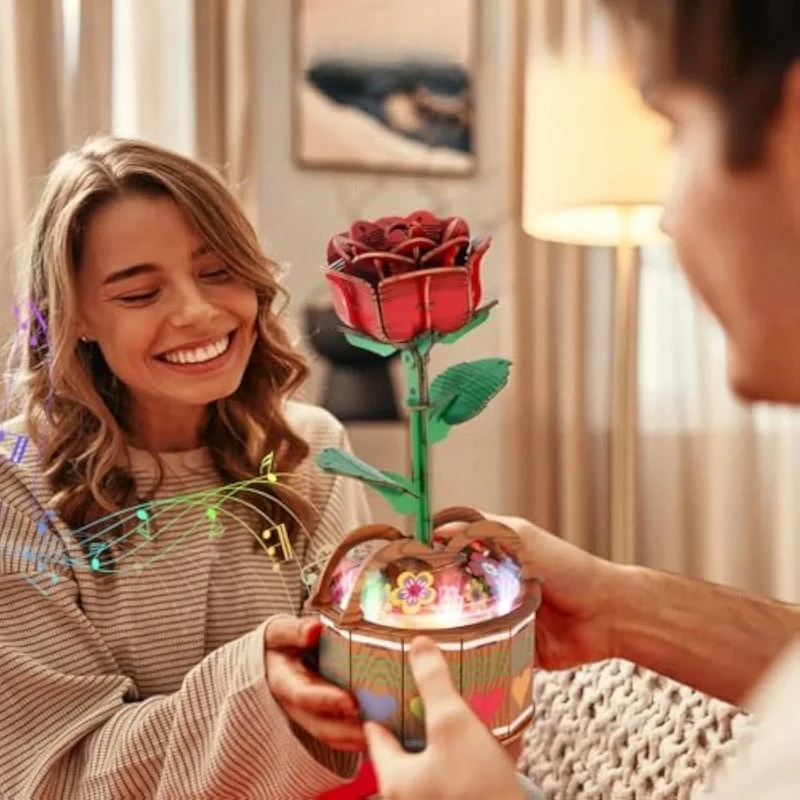 3D Wooden Rose Puzzle (with Light / Music Box)