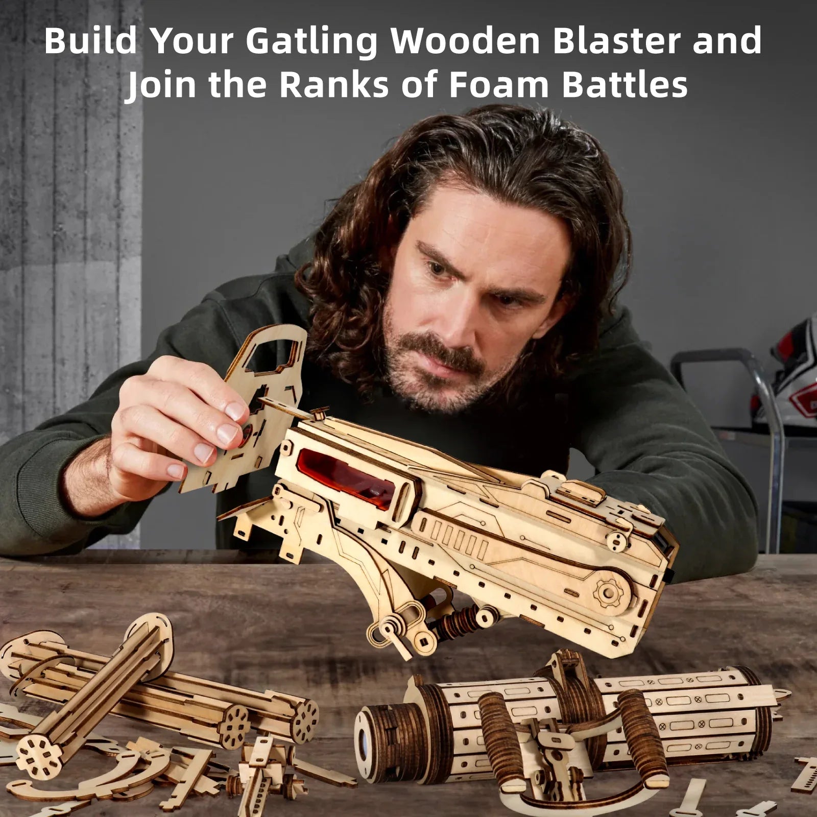 MIEBELY 3D Wooden Puzzles for Adults. 360 Pieces 3D Foam Blaster, Wooden Puzzles Gun for for Kids and Adult Ages14+ with 30 Darts Belt and 30 Darts Refill, Creative Gift for Birthday, Christmas Day - MIEBELY