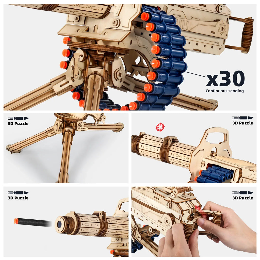 MIEBELY 3D Wooden Puzzles for Adults. 360 Pieces 3D Foam Blaster, Wooden Puzzles Gun for for Kids and Adult Ages14+ with 30 Darts Belt and 30 Darts Refill, Creative Gift for Birthday, Christmas Day - MIEBELY