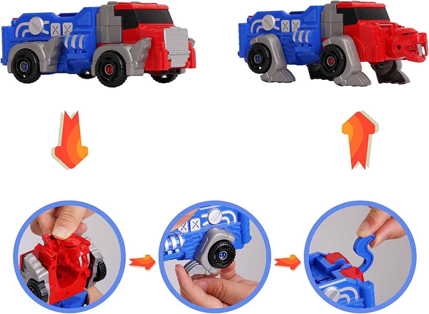 MIEBELY Transforming Toys – Lion Robot Action Figure – Magnetically Assembled Robot Toy for Kids – All in One Design Transforms in Vehicle, Animal, Robot – Includes War Knife (Lion Robot)