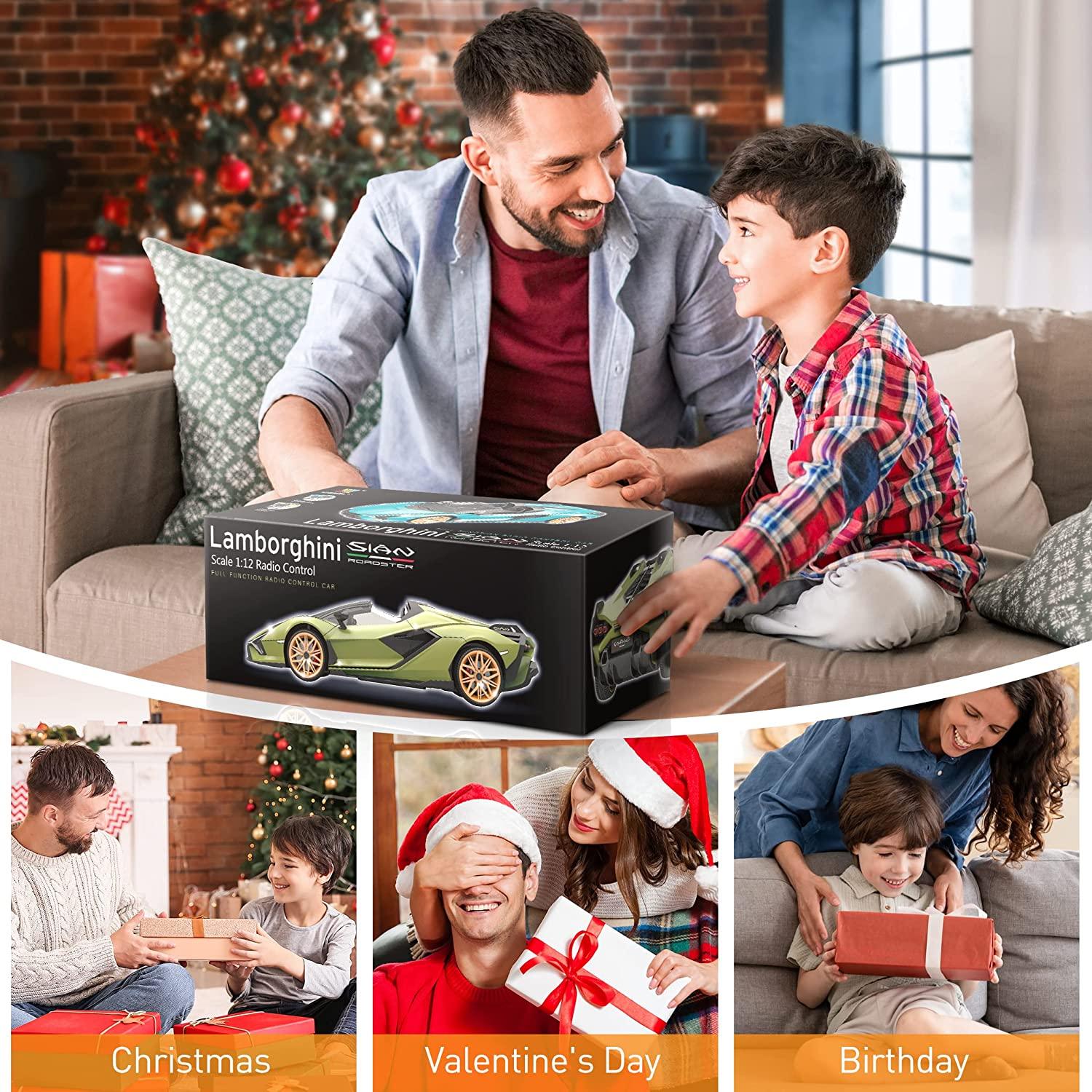 MIEBELY Lamborghini Remote Control Car, 1:12 Scale Lambo Rc Cars 7.4V 900mAh Officially Licensed 12Km/h Fast Toy Car with Led Light 2.4Ghz Model Car for Adults Boys Girls Birthday Ideas Gift - Green - MIEBELY