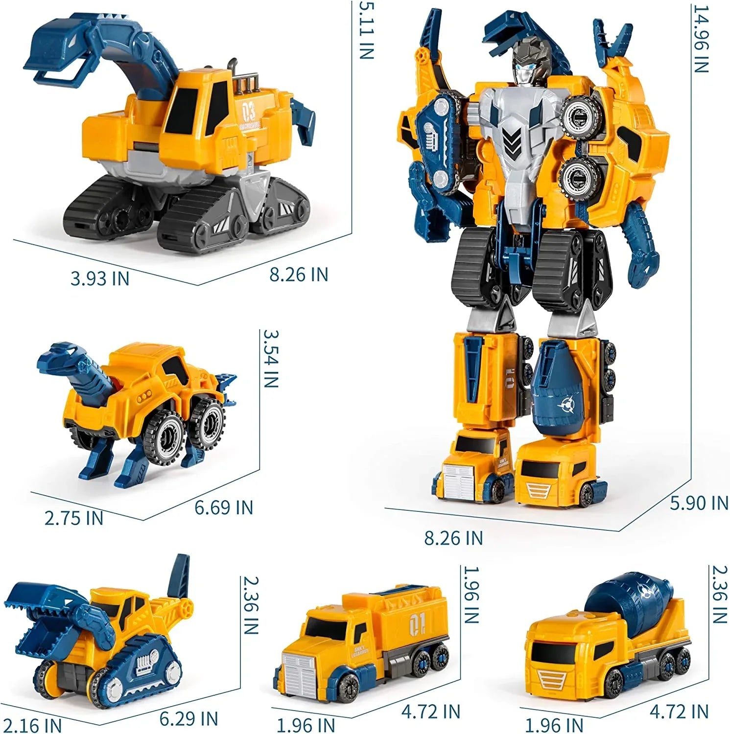 MIEBELY Toddler Robot Construction Vehicles Set – 5Pcs Transforming Robots for Kids - Magnetic Toys with Sturdy Connectors – Easy DIY Assembly Function – 5-in-1 Educational STEM Toys - MIEBELY