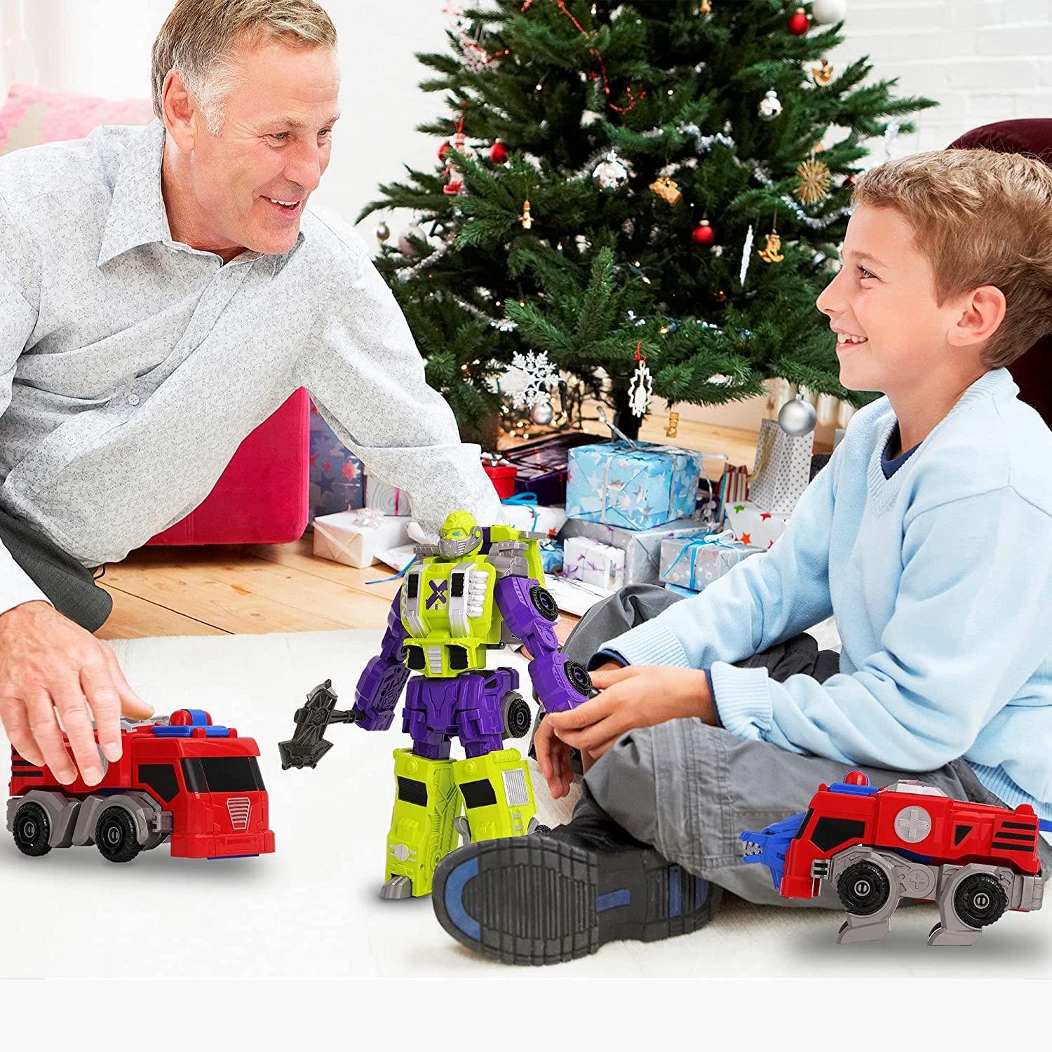 MIEBELY Toddler Robot Vehicles Set - 4Pcs Transforming Robots Toys for Kids - Magnetic Toys with Sturdy Connectors, Easy DIY Assembly Function - 4-in-1 Educational STEM for 3 4 5 6 Year Old Boys - MIEBELY