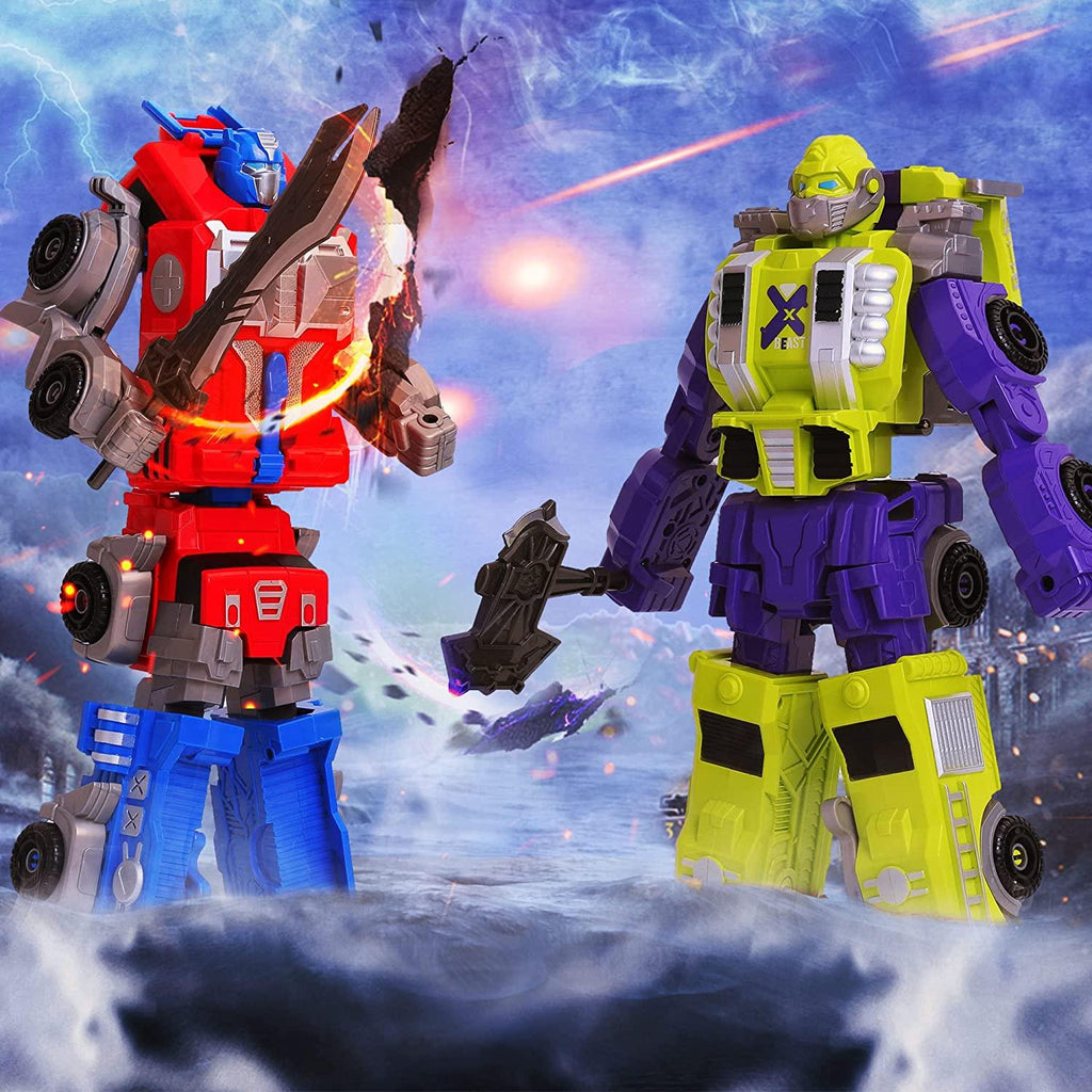 MIEBELY Toddler Robot Vehicles Set - 4Pcs Transforming Robots Toys for Kids - Magnetic Toys with Sturdy Connectors, Easy DIY Assembly Function - 4-in-1 Educational STEM for 3 4 5 6 Year Old Boys - MIEBELY