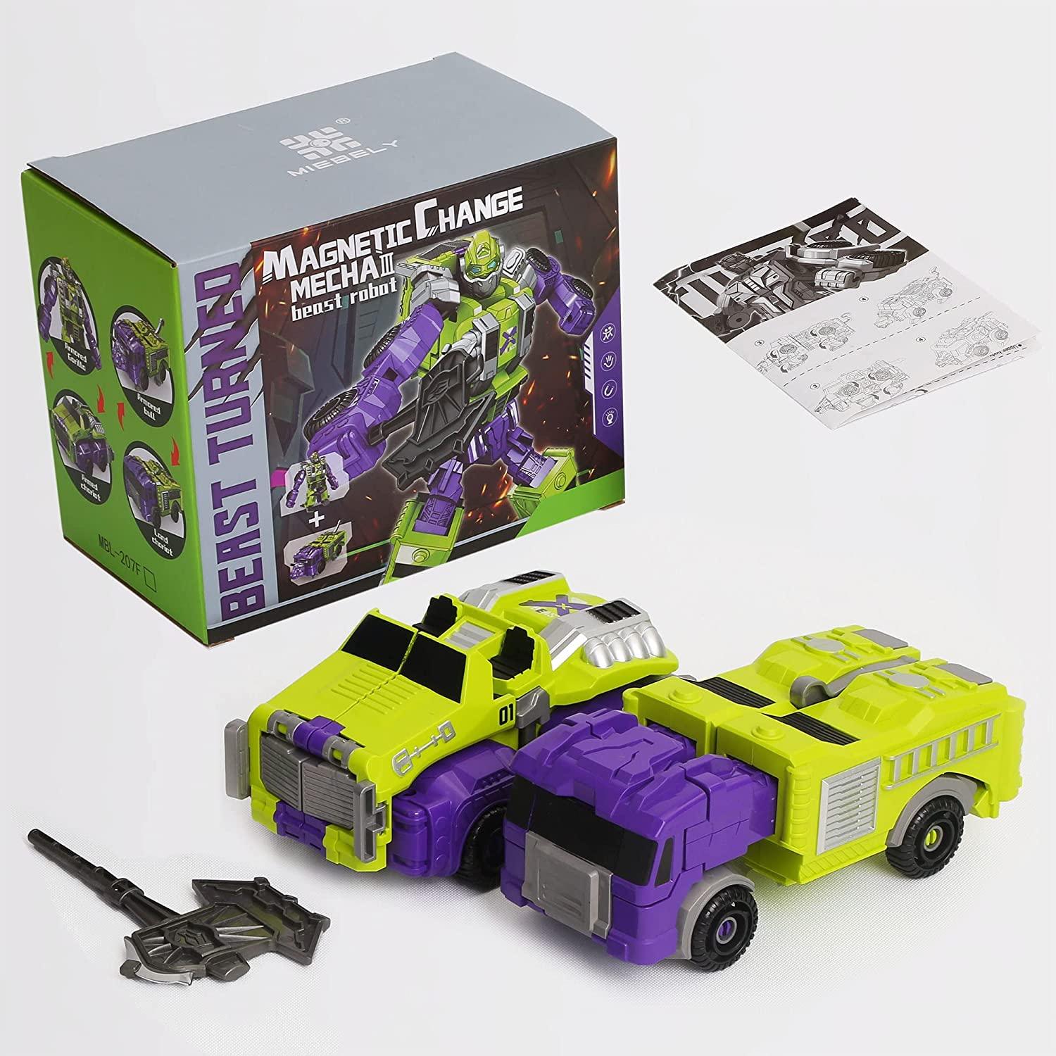 MIEBELY Toddler Robot Vehicles Set - 4Pcs Transforming Robots Toys for Kids - Magnetic Toys with Sturdy Connectors, Easy DIY Assembly Function - 4-in-1 Educational STEM for 3 4 5 6 Year Old Boys - MIEBELY