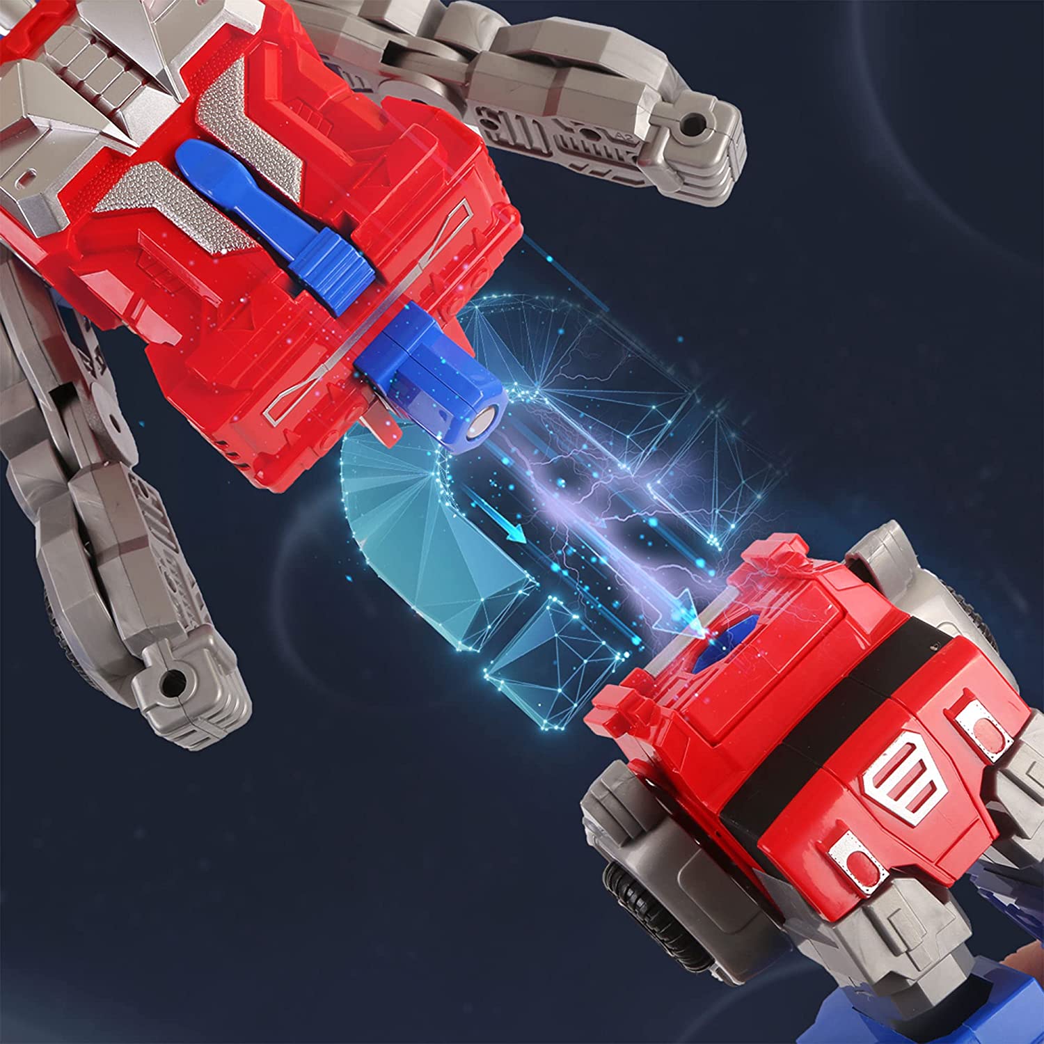 MIEBELY Transforming Toys – Lion Robot Action Figure – Magnetically Assembled Robot Toy for Kids – All in One Design Transforms in Vehicle, Animal, Robot – Includes War Knife (Lion Robot)