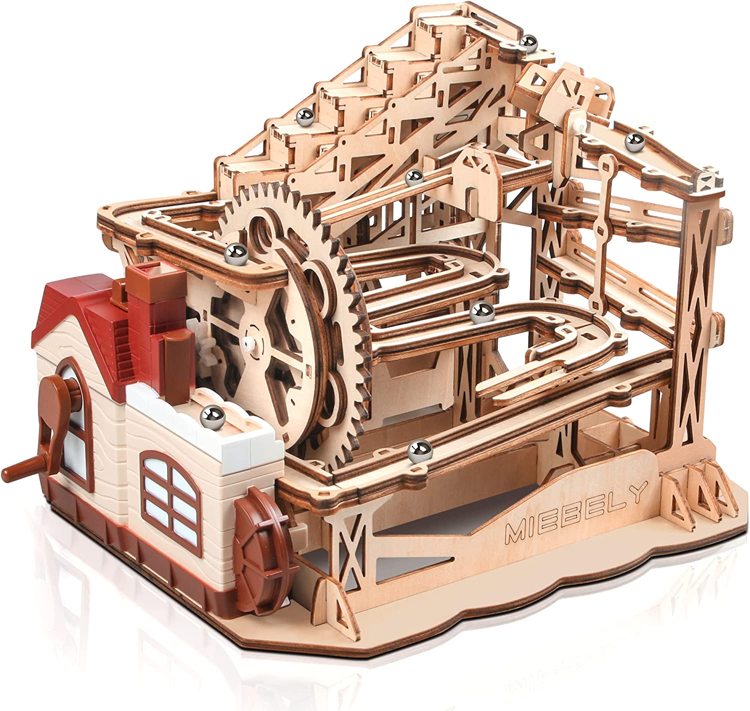 MIEBELY Electrical 3D Wooden Puzzle Craft Toys DIY Marble Run Model Bu