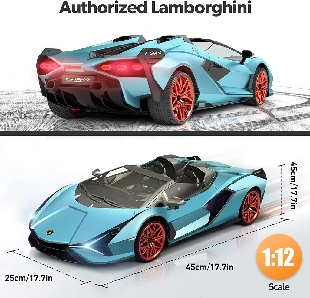 MIEBELY Lamborghini Remote Control Car, 1:12 Scale Lambo Toy Car 7.4V 900mAh Officially Licensed 12Km/h Fast Rc Cars with Led Light 2.4Ghz Model Car for Adults Boys Girls Birthday Ideas Gift - Blue - MIEBELY