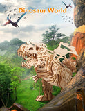 MIEBELY 3D Wooden Puzzles Electric T-Rex Dinosaur Toys Walking w/Realistic Roaring Sound 366pcs Wood Model Kit Laser-Cut Wooden Mechanical Toy Hobby Gift for Boys, Teens, and Adults Home Décor